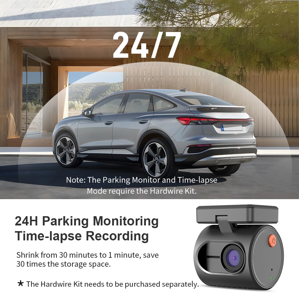 Compacte Dashcam Voiture, KAWA 1296P QHD Mini Caméra De Voiture - WDR/3D DNR avec Super Vision Nocturne, Surveillance De Stationnement 24H Et Capteur G, Nouvelle Dashcam Voiture 2025, Mini 3